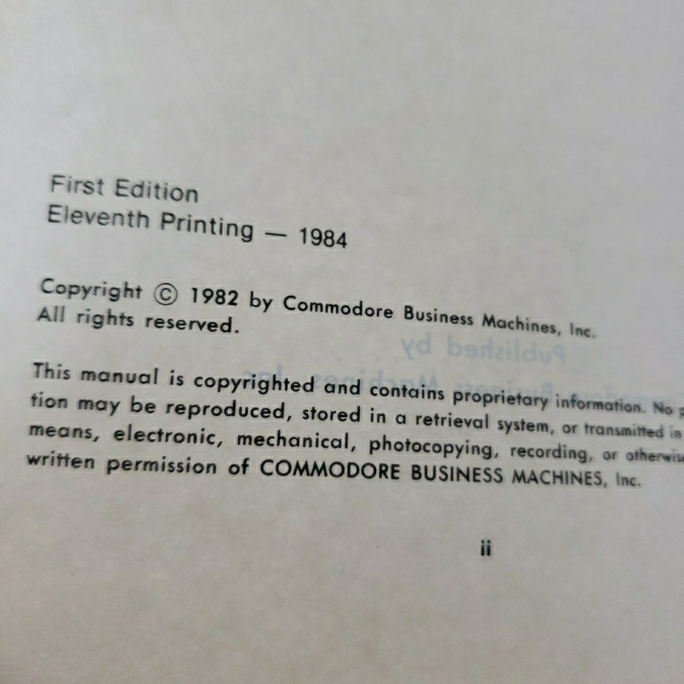 Commodore 64 Programmer's Reference Guide 1st edition 11th printing 1984