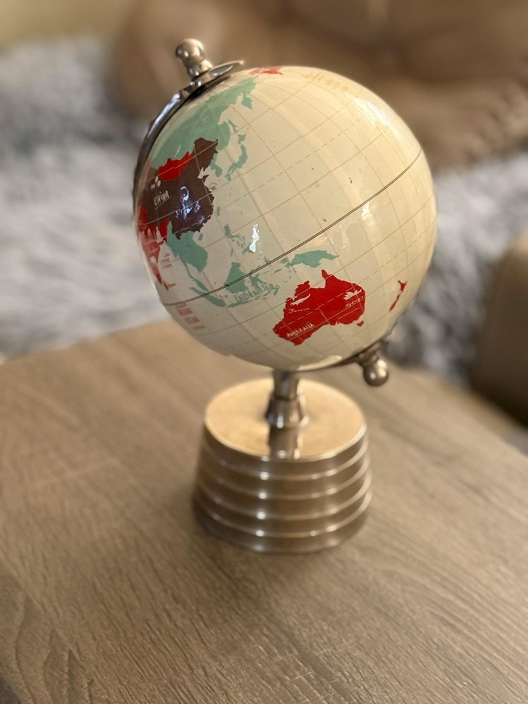 Multicolor Tabletop Globe with Metal Base, Spinning, Base Included