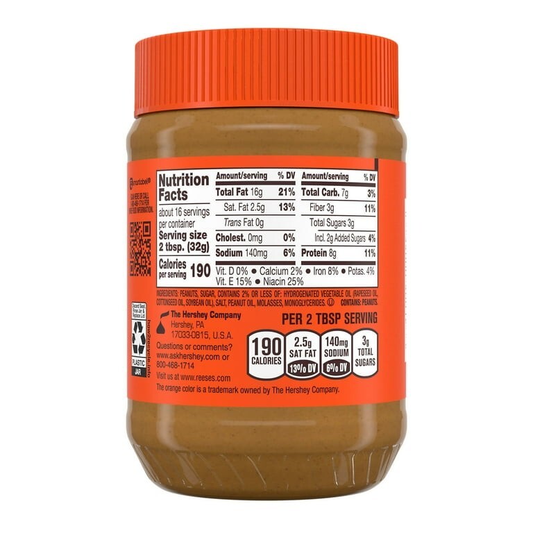 New Reese’s Creamy Peanut Butter Spread Sweet 1 lb 2 oz Jar
