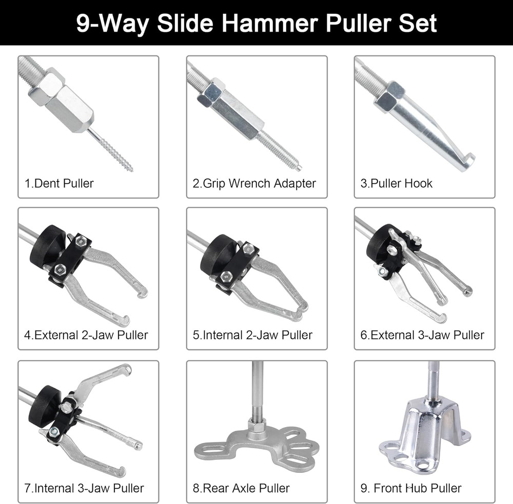 19Pcs Front Wheel Drive Bearing Removal Tool Bundle Slide Hammer Puller Set Kit