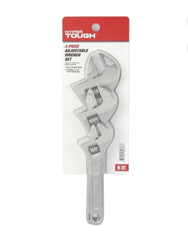 3-Piece HYPER TOUGH Adjustable Wrench Set • Includes 6” 8” 10” Wrenches