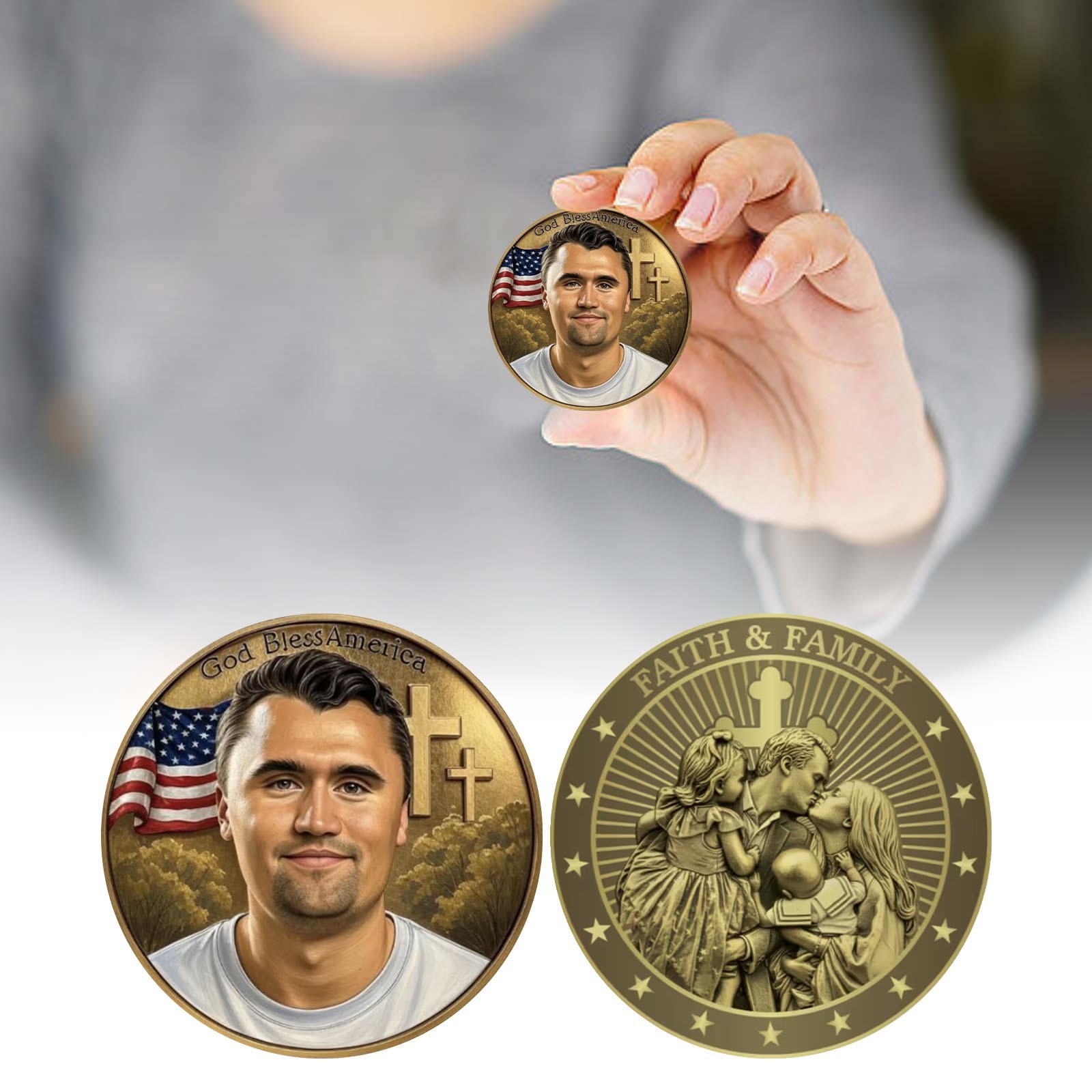 Charlie Kirk Commemorative Coin God Blessamerica Faith&Family