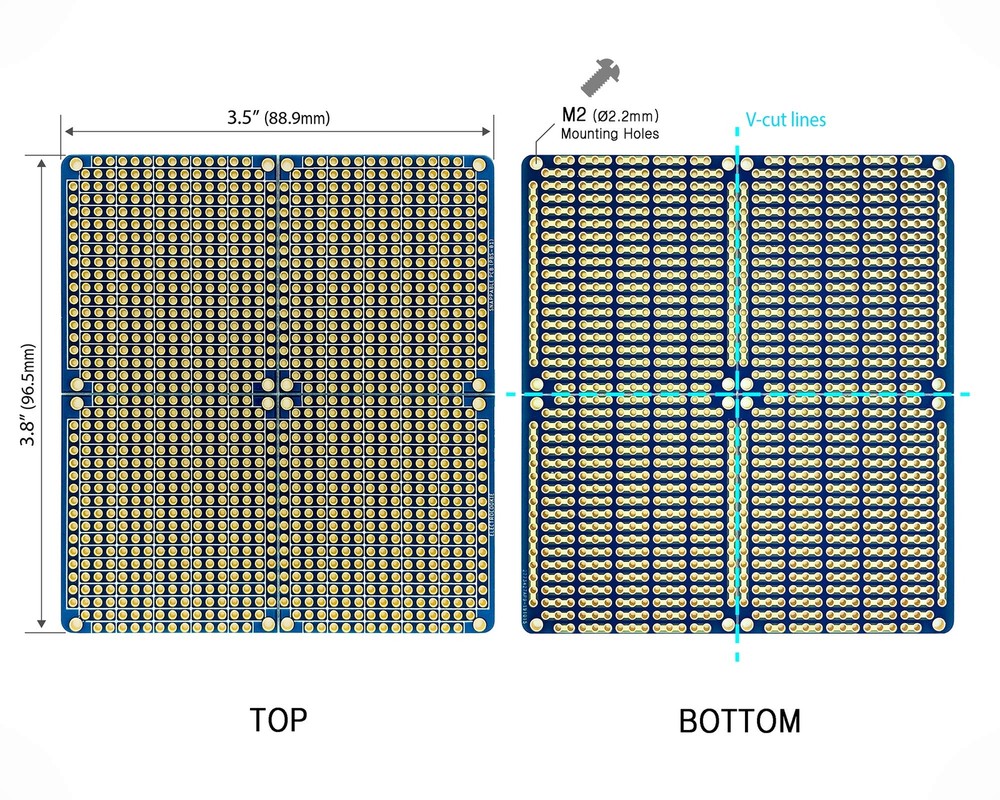 Snappable PCB Strip Board with Power Rails for Electronics Projects Compatibl...