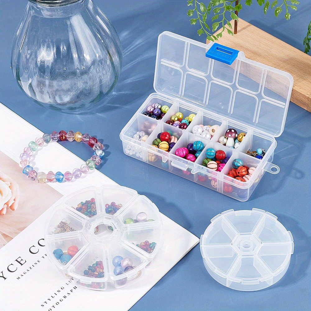 1set 8pcs Plastic Bead Storage Containers Flat Round and Rectangle Clear