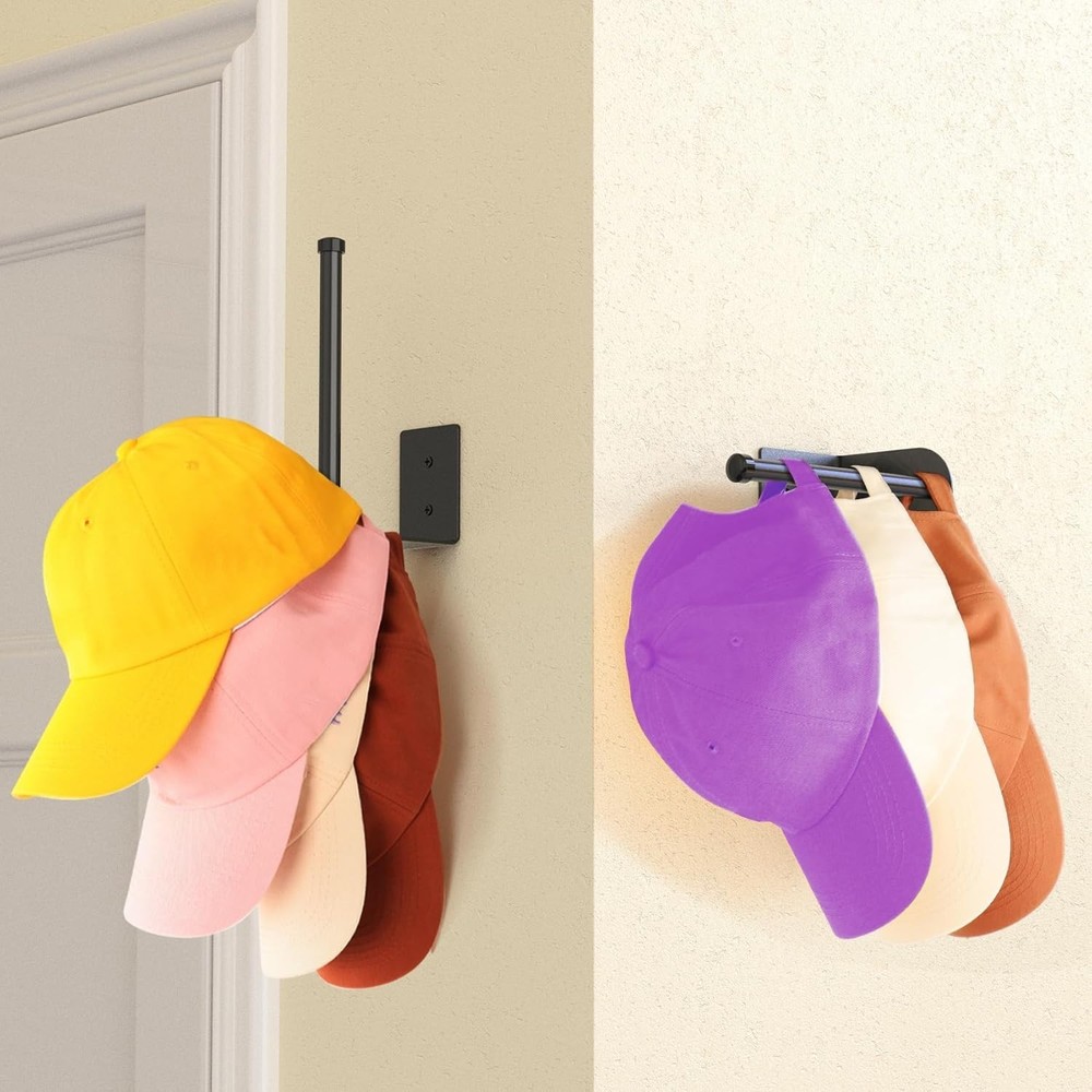 Versatile 2 Pack Hat Holders - Strong Adhesive & Wall Drilled for Easy Setup