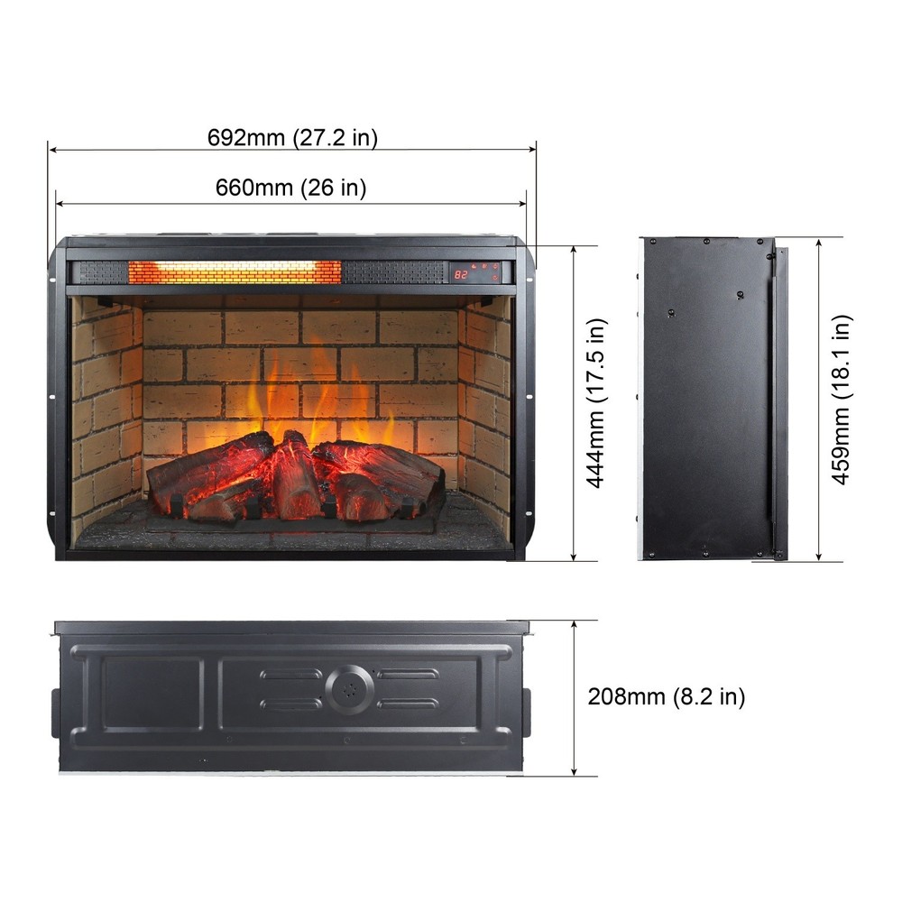 26'' Infrared Quartz Heater Fireplace Insert with Remote Control & Timer 1500W