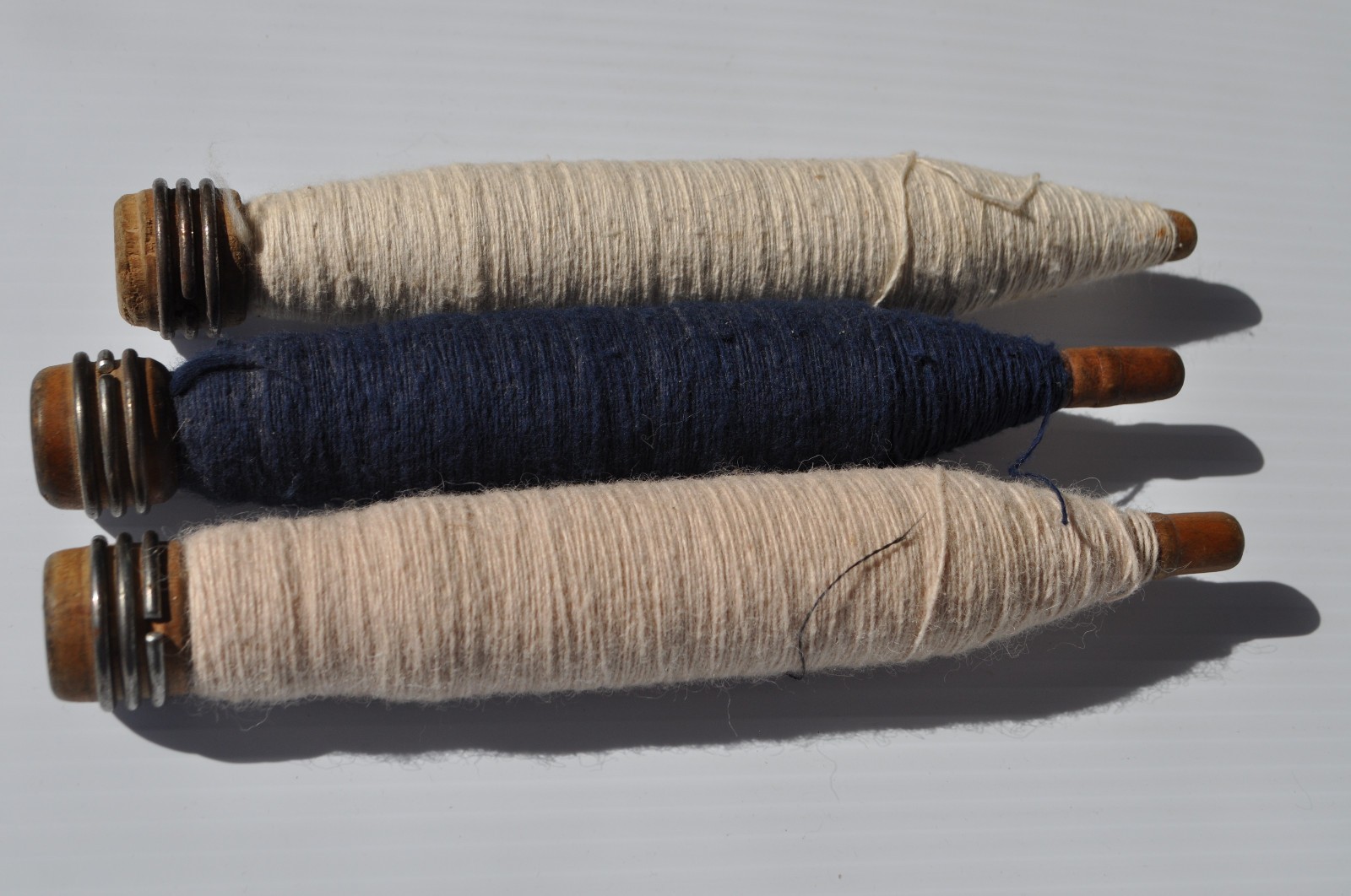 Three (3) Antique/VTG. Industrial Wood Sewing Bobbins/Quills/Spindles/Spools