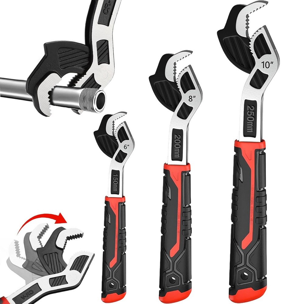 6” 8” 10” Multi-function Self-locking Pipe Wrench Set, Chromium Vanadium Stee...