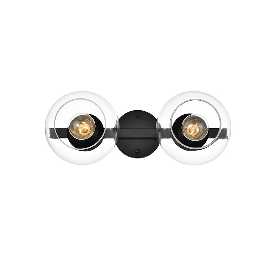 Living District Rogelio 2 Light Bath Sconce, Black/Clear - LD7320W17BLK