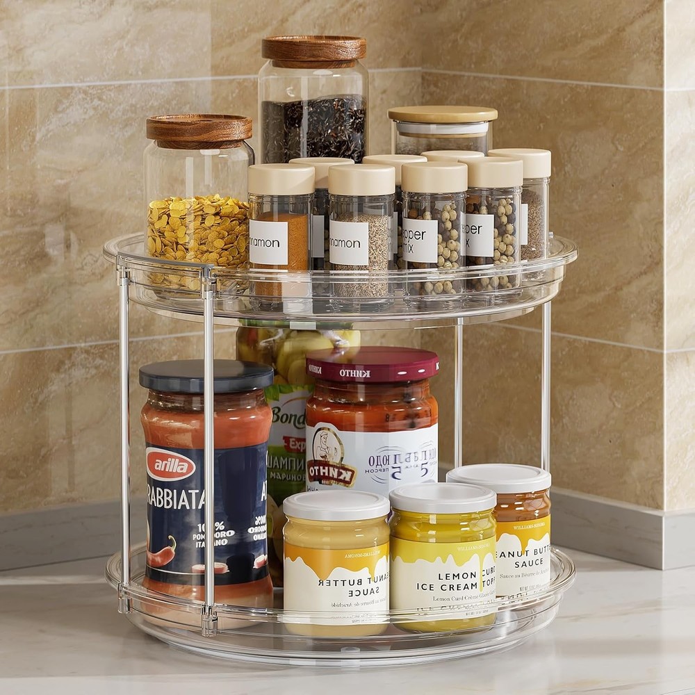 Double-Layer Rotating Condiment Rack,9.25 inches in diameter,multi-purpose.