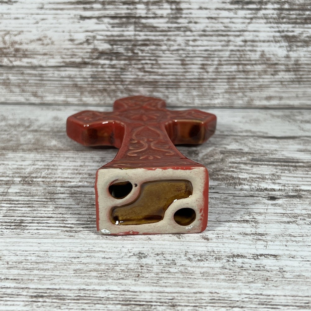 5” Red Ceramic Christianity Cross Hand Painted