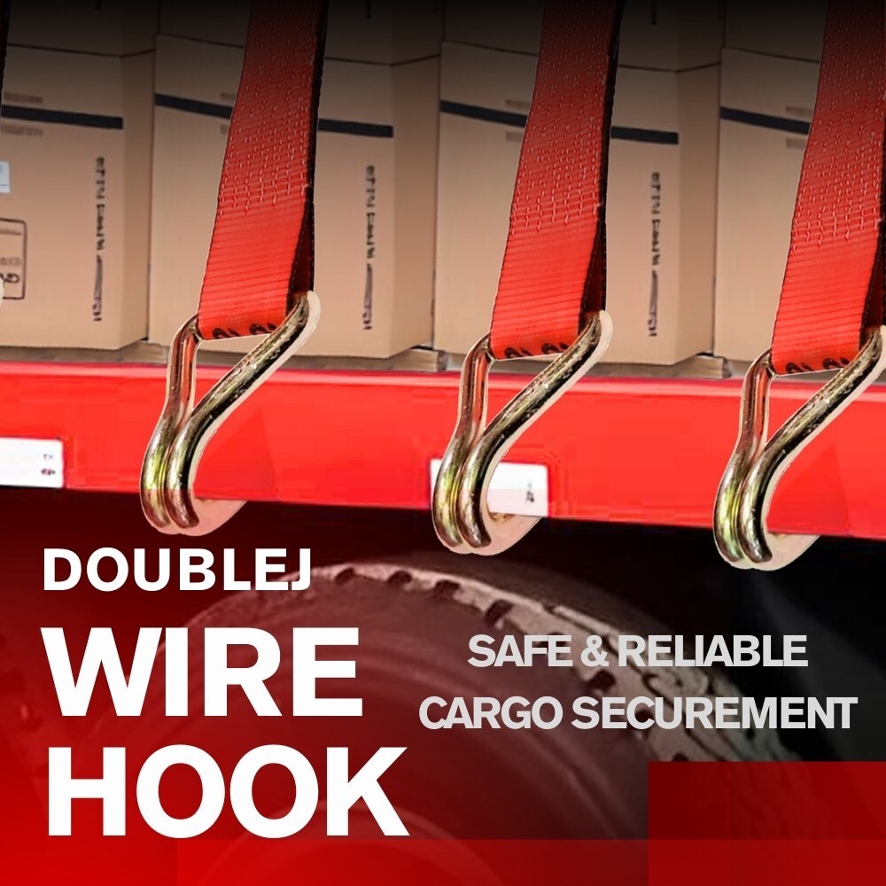 4PK 3" x 30' Cargo Ratchet Straps with Double-J Wire Hooks for Flatbed Trailers