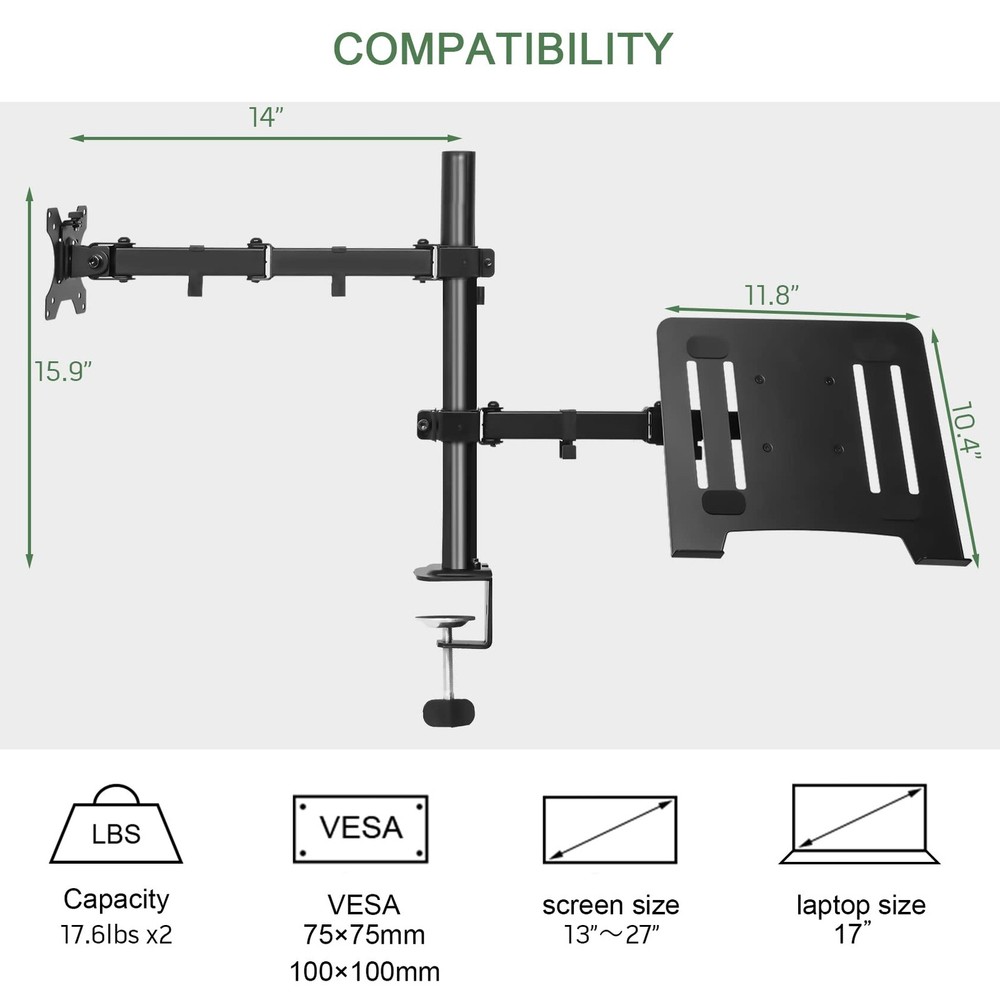 "Monitor & Laptop Mount Fully Adjustable Stand 13""-27"" LCD"