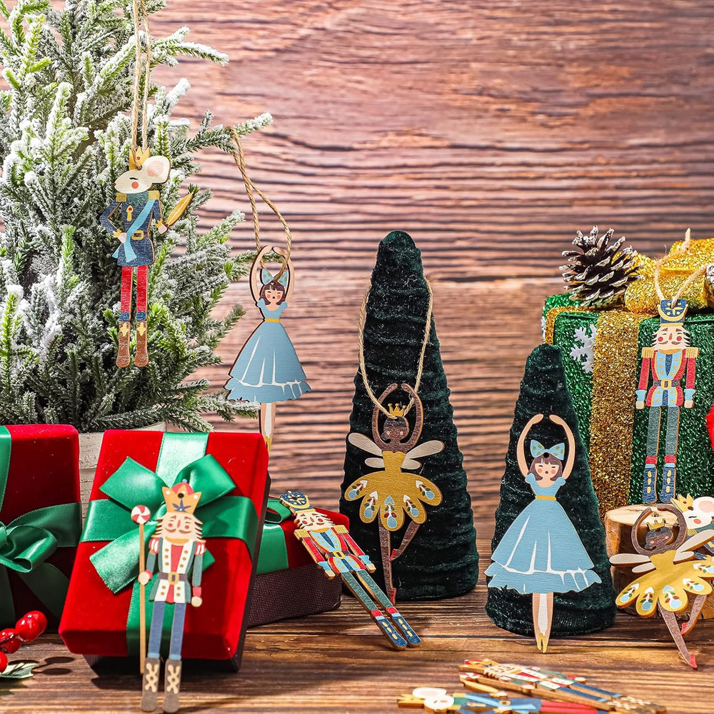 Christmas Wood Nutcracker Decoration Set Nutcracker Ornaments for Tree Mini Prin