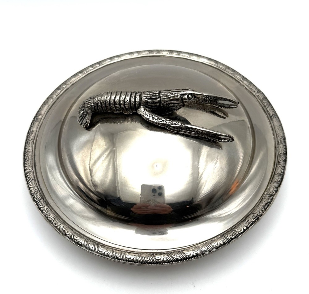 Vintage Silver Plated Lobster Handle Baking Dish - Missing Insert - 7” Round