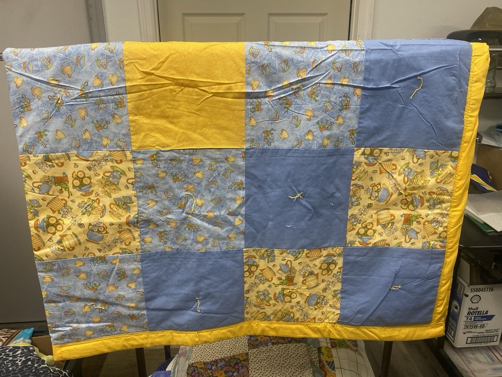 Handcrafted Quilt  Square Patchwork Cottage Cabin Spring Yellow