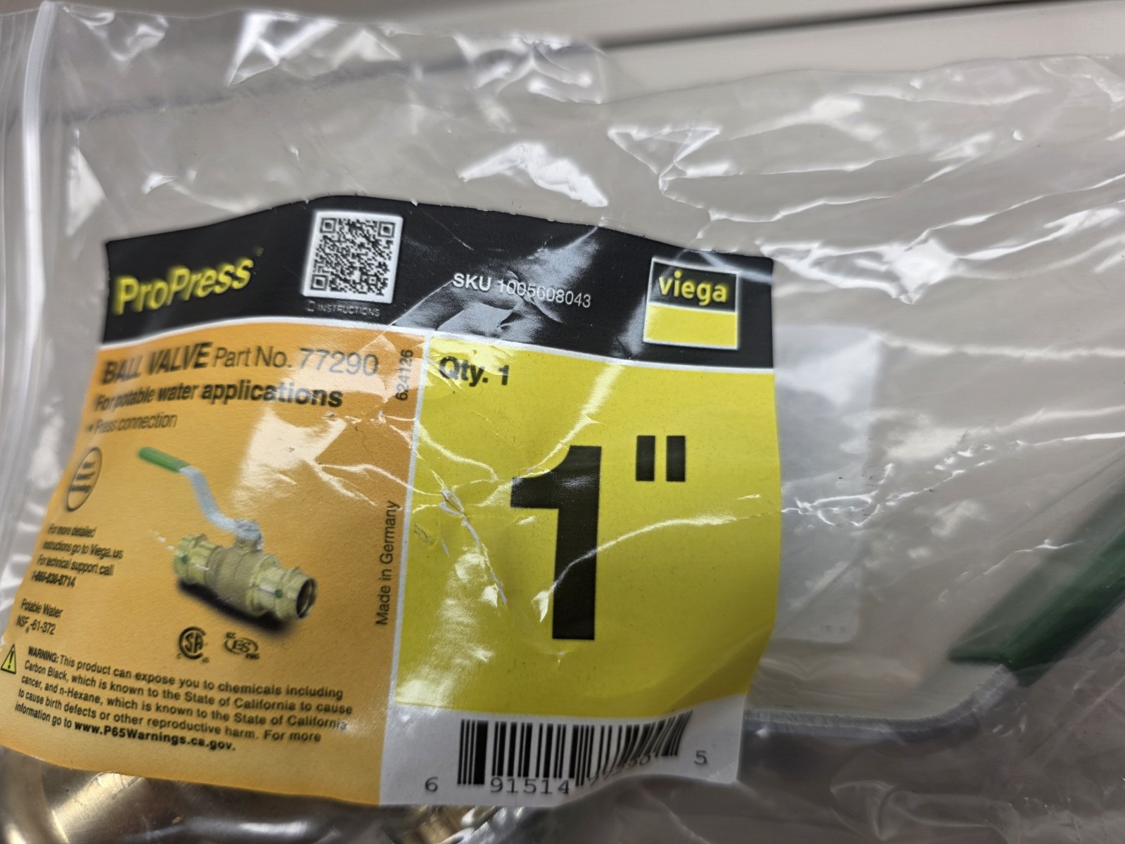 (1) NEW Viega ProPress 1" Press Zero-Lead Bronze Ball Valve, Part No 77290