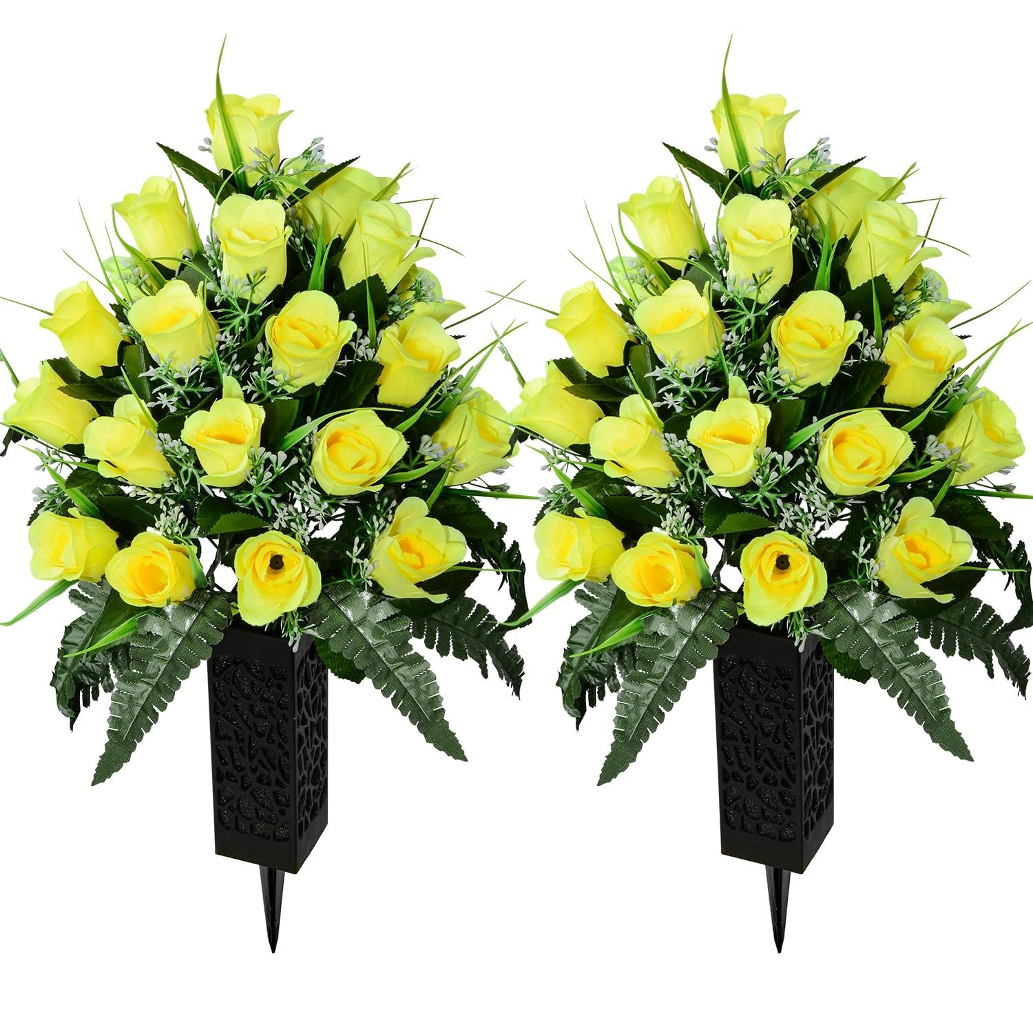Artificial Cemetery Flowers for Grave, Artificial Rose Memorial Flowers with ...