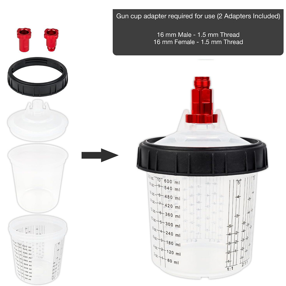 50pcs PPS CUPS Disposable Paint Spray Gun Cup Liners and Lid System 600ML 20oz