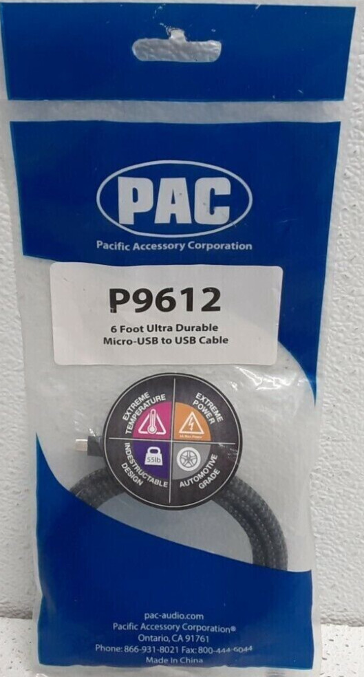 (NEW) PAC P9612 6' USB Type A-to-Micro USB Device Cable - Black