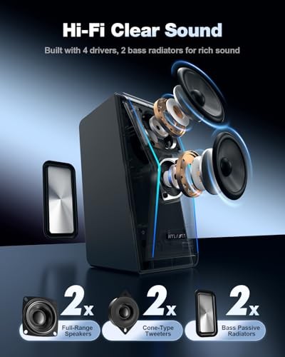 Computer Speakers for Desktop PC, 14W AC Powered PC Speakers with Bluetooth &
