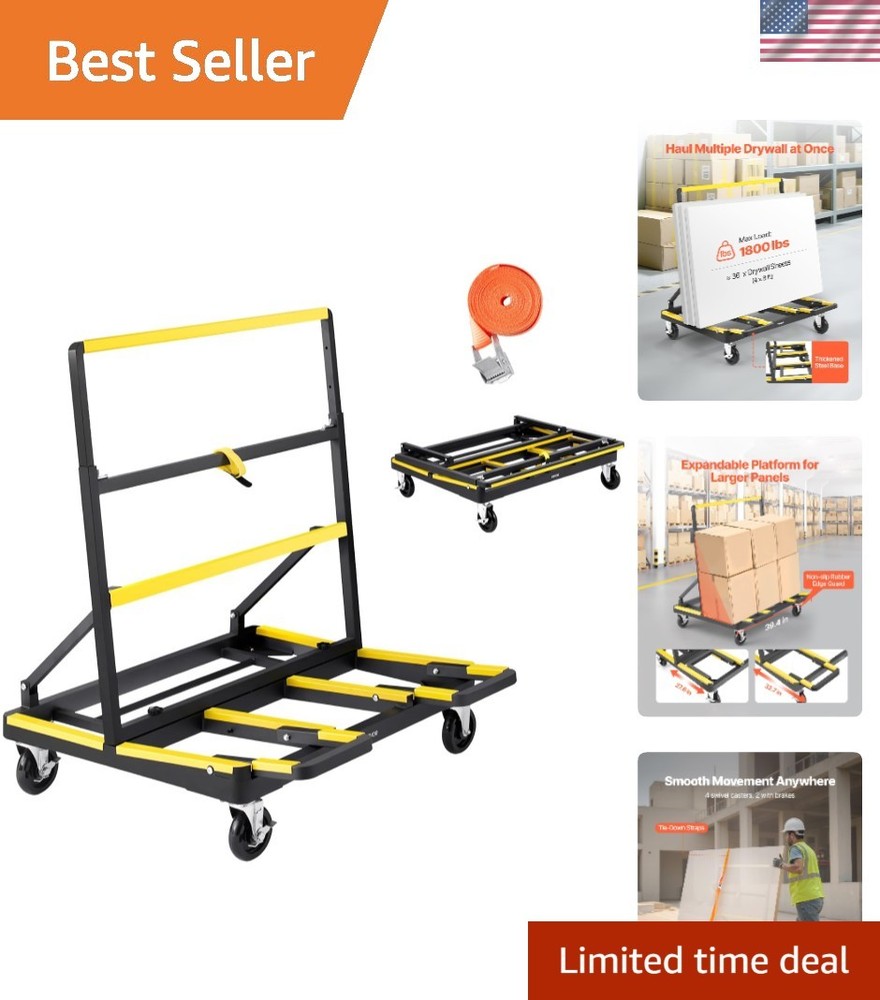 Portable Foldable Drywall Dolly - 1800 lbs Capacity and Load Stability Features