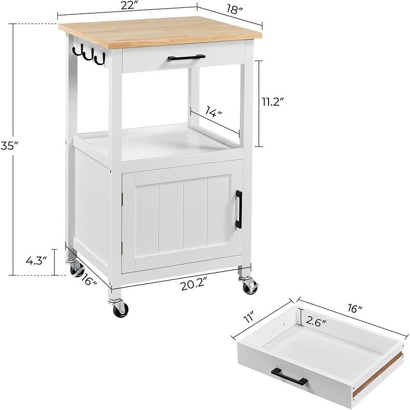 Movable Kitchen Cart W/ Lockable Wheels Storage Hooks Compact Elegant Design New