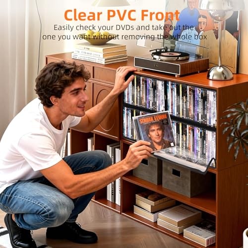 4 Pack DVD Storage Box, Stackable Oxford Fabric DVD Cases Holder with Front