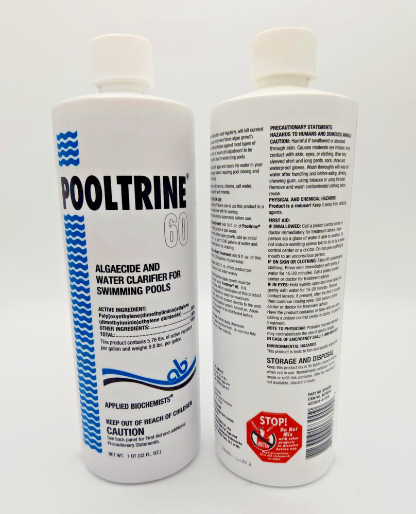 POOLTRINE 60 - ALGAECIDE - 32OZ (QUART) 2-PACK** (APPLIED BIOCHEMISTS - 407303A)