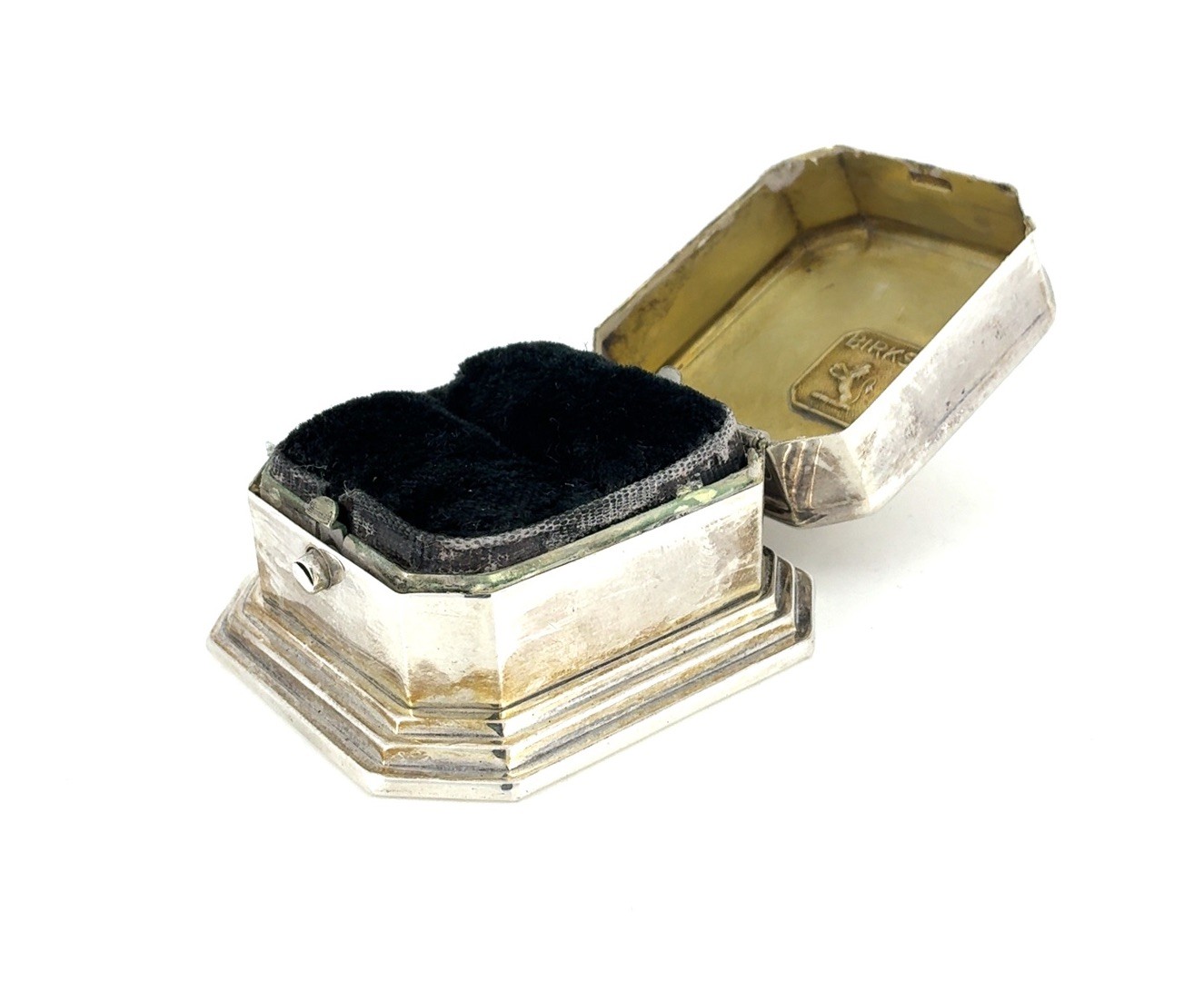 Vintage Birks Sterling Silver Presentation Ring Box With Black Velvet - Monogram