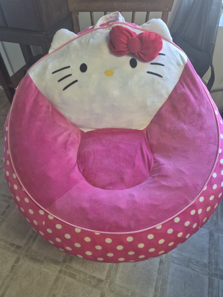 Hello Kitty Plush Beanbag Chair Super Soft Micromink Pink Polka Dot Kids Teens