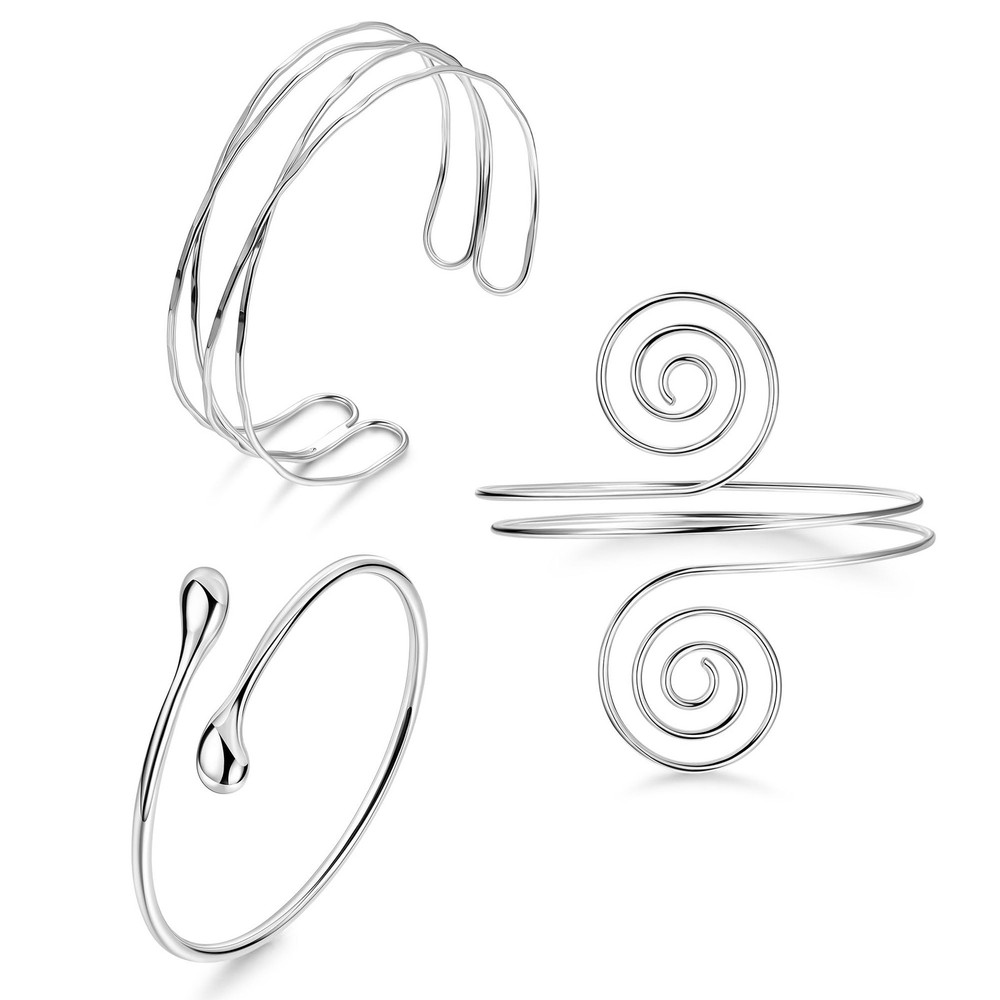 NICEIGHT 3Pcs Arm Cuff for Women Open Upper Bangle Silver-Style1