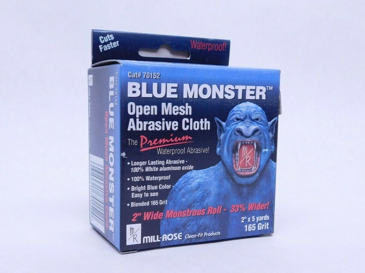 NEW! MILL-ROSE BLUE MONSTER OPEN MESH ABRASIVE CLOTH ROLL 2" X 5 Yds 165-GRIT HR