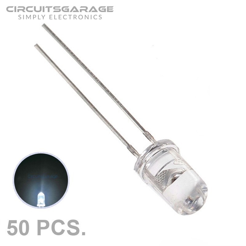 50 X 5mm Ultra Bright Water Clear White LED Light Emitting Diode Bulb - USA