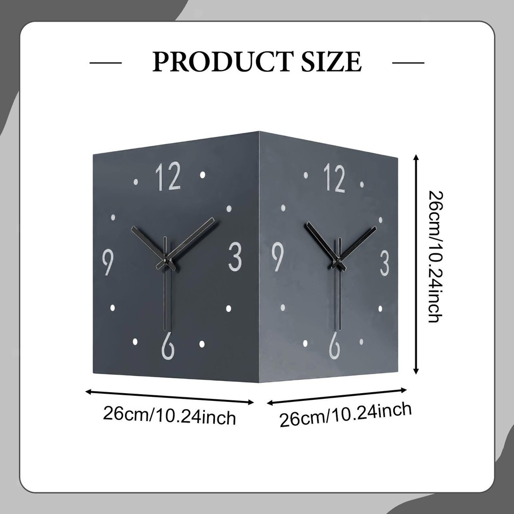 Double Sided Corner Wall Clock Decorative with Light Easy Read Square Silent for