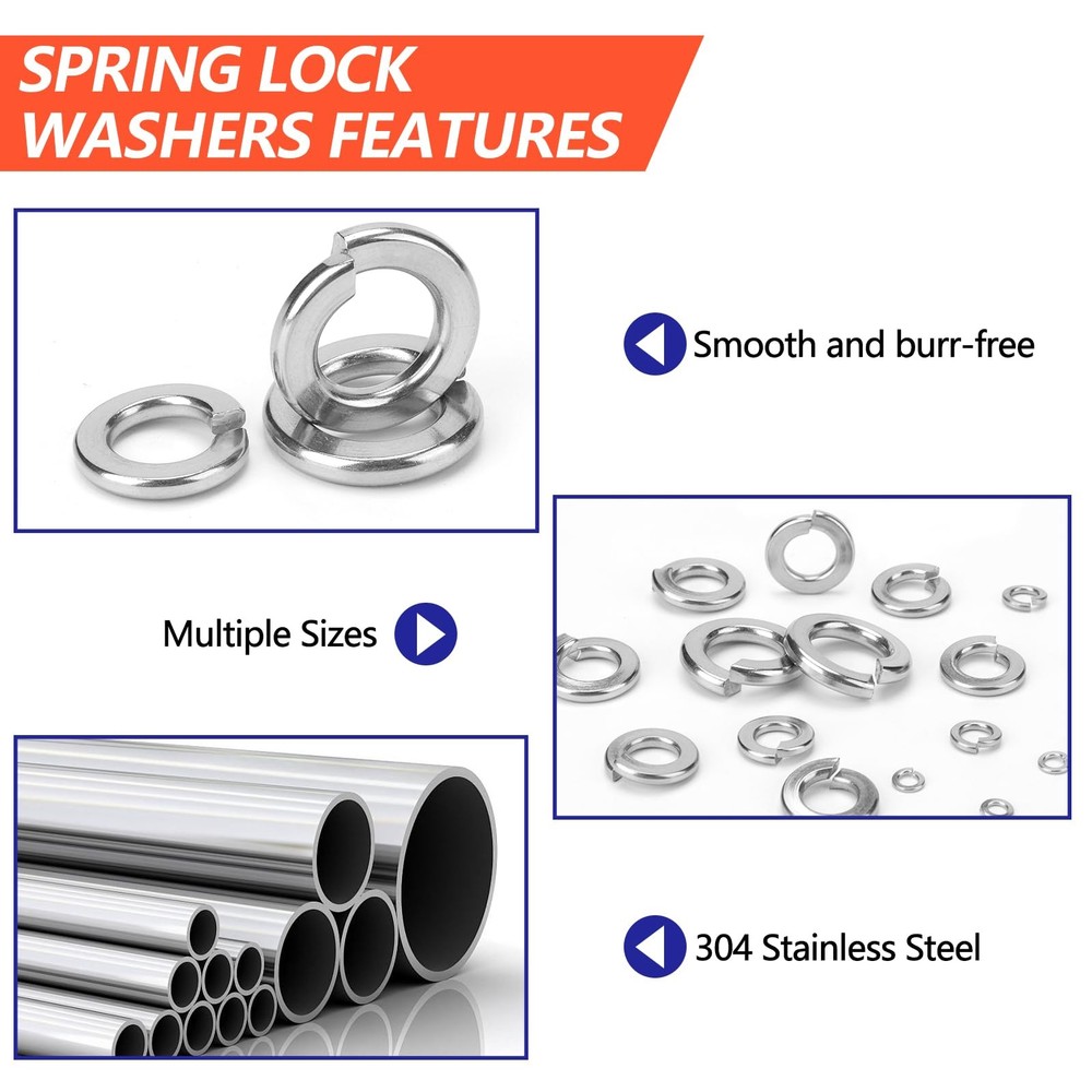 1100 Pcs Spring Lock Washers Assortment Kit, Metric Split Lock Washers, 304 S...