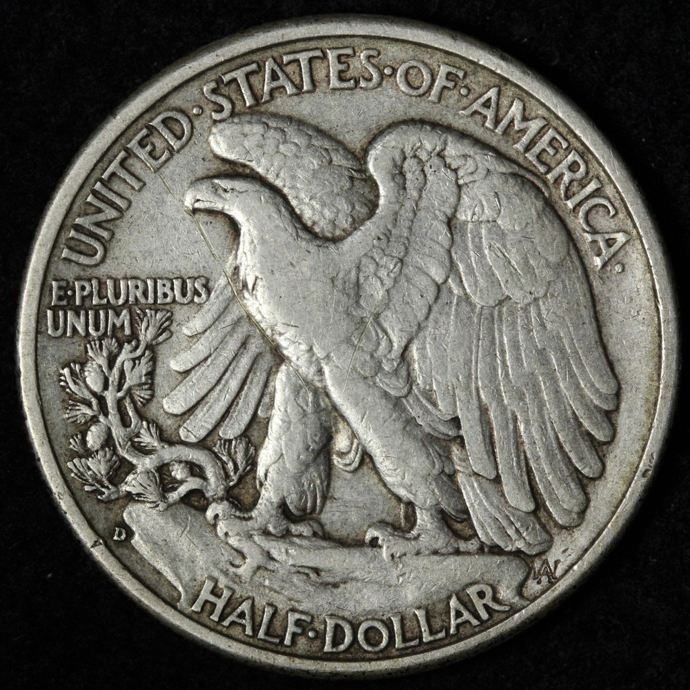1938-D Walking Liberty Silver Half Dollar XF+ E357 RUFQ