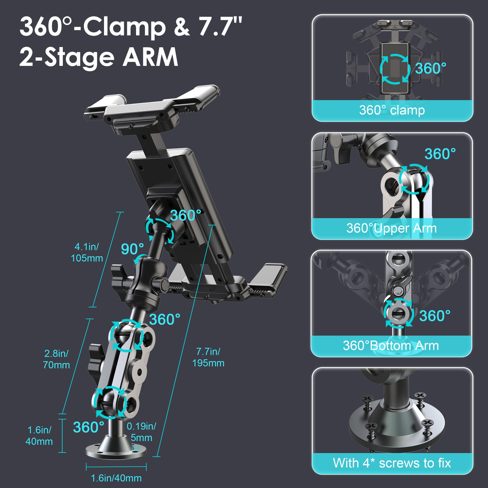 Tablet Mount for Truck Heavy Duty Drill Base Phone Holder for Car Dashboard Wall