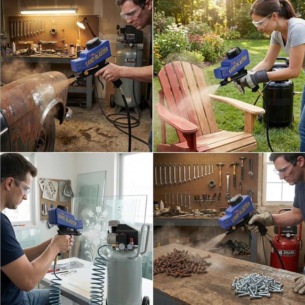 Tools Redefined Portable Sand Blaster Gun Kit for Rust Removal & Glass Etching