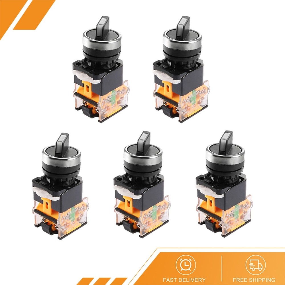 5pcs Latching Lock 2 Positions Rotary Selector Select Switch DPST 10A 22mm