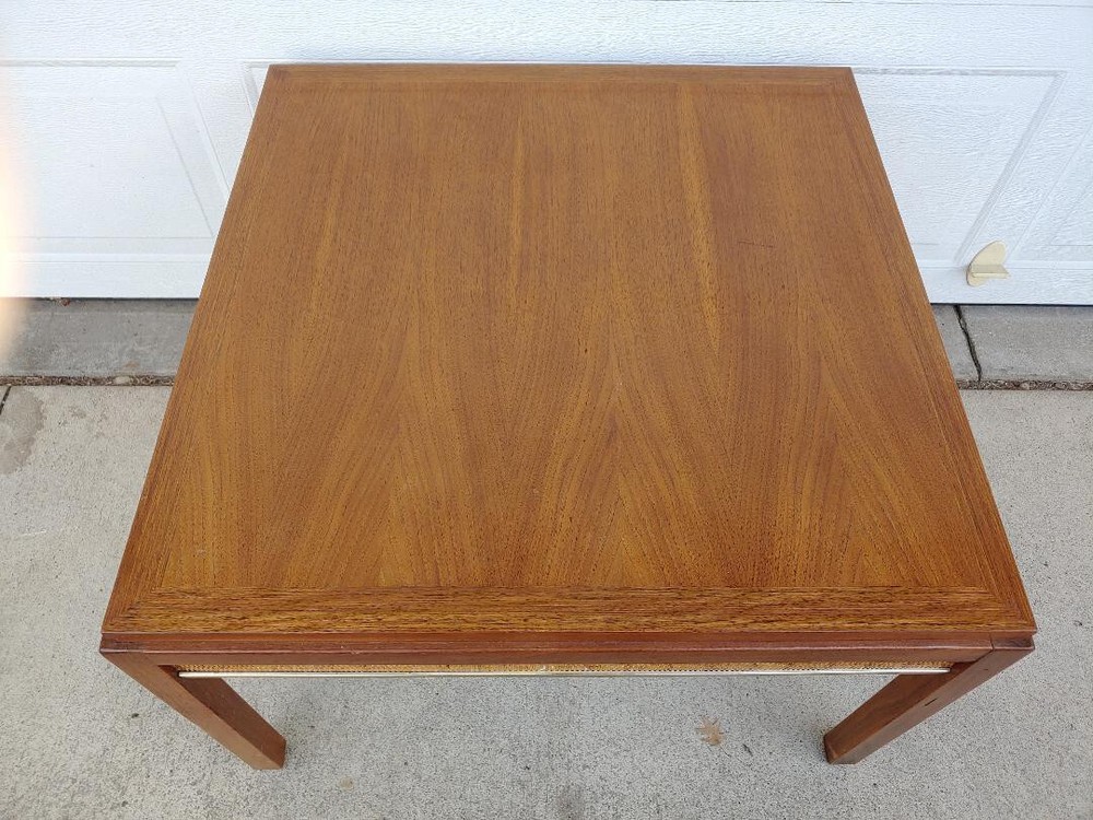 GREAT MID CENTURY MODERN WALNUT & CANE COFFEE TABLE, PAUL MCCOBB?