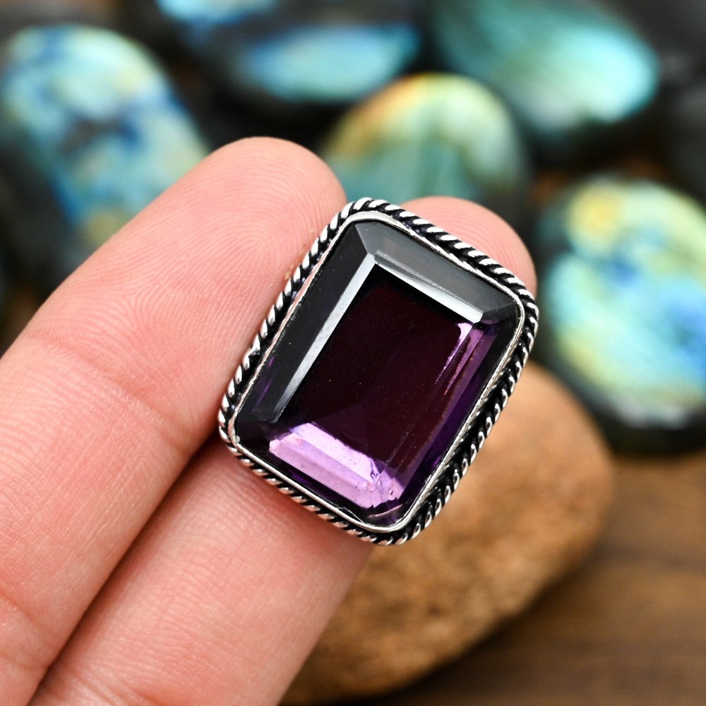 Amethyst Gemstone 925 Solid Silver Handmade Wedding Jewelry Ring Gift All Size