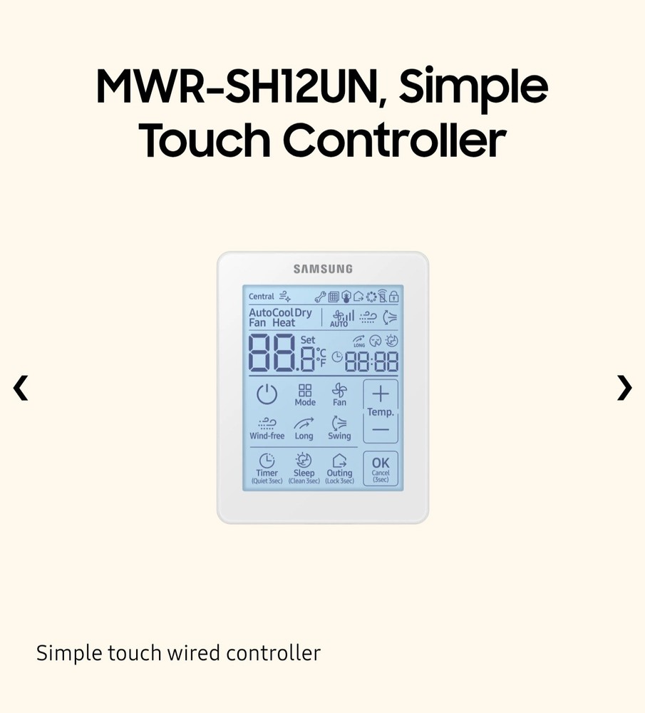 Samsung MWR-SH12UN, Simple Touch Controller Air conditioner﻿ Wired remote