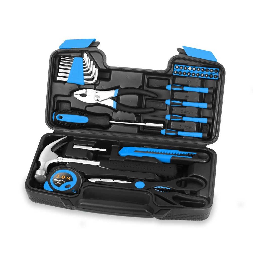 HANGYING 39 Piece Basic Home Tool Set Household kit for 39-Piece, Blue