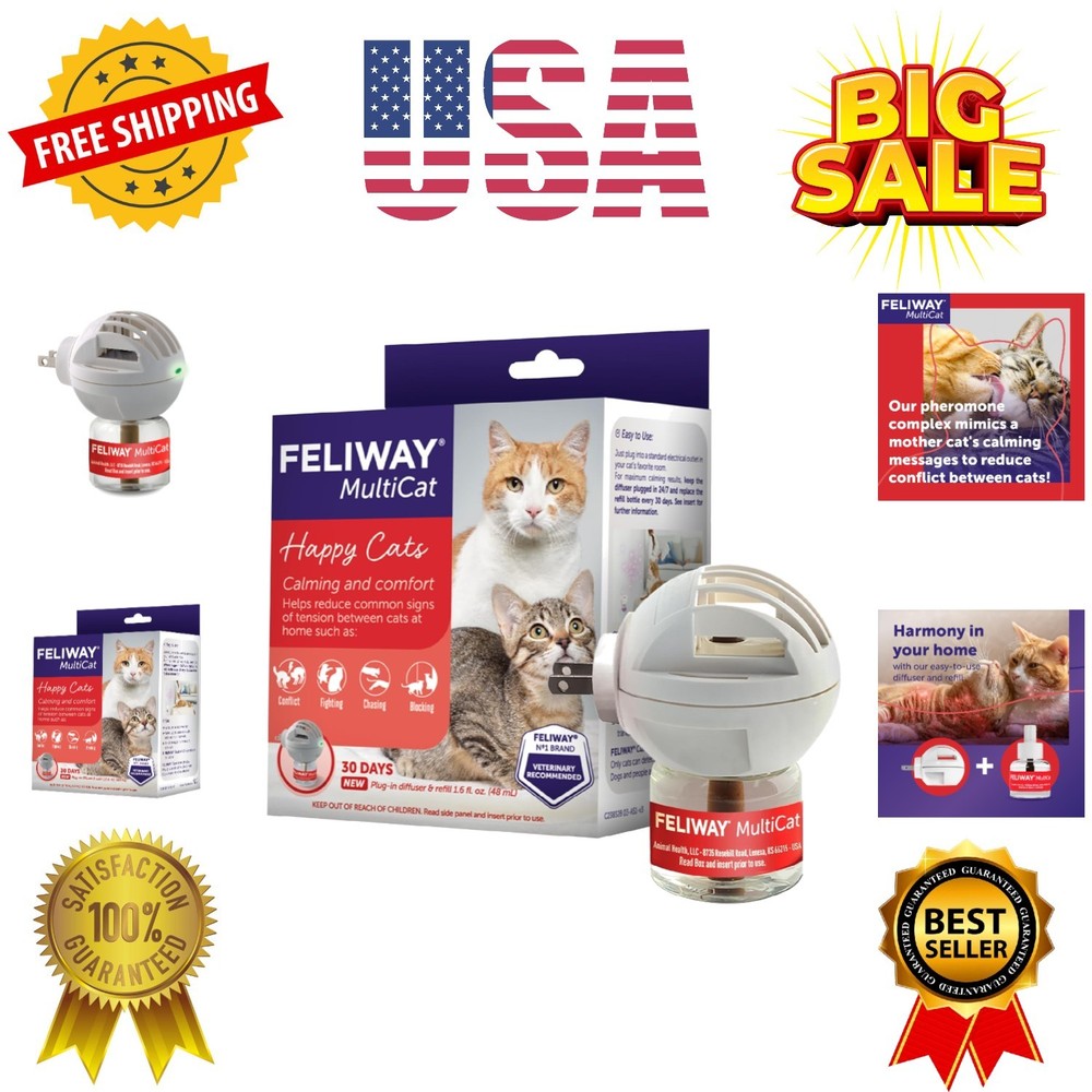 MultiCat 30 Day Cat Calming Plug In Pheromone Diffuser Starter Kit, 48ml - He...
