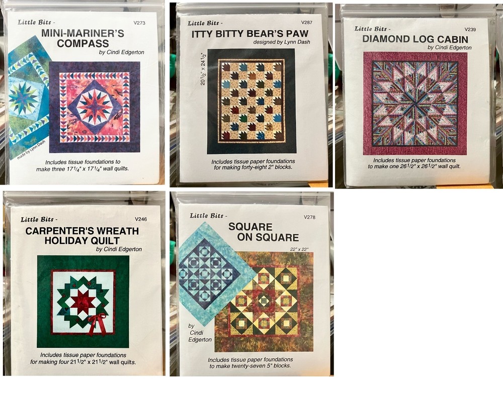 HTF Cindi Edgerton Foundation Paper Piecing Mini Quilt Patterns OOP 5 Designs