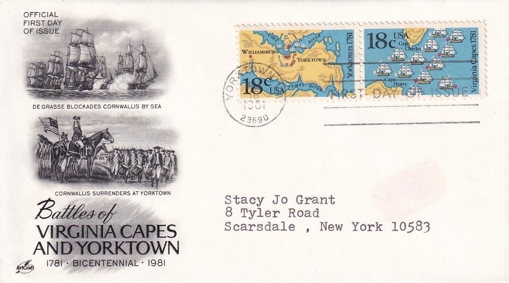 STAMP US SCOTT 1938, 1937 "Virginia Capes" 18 CENT 1981 FDC - B