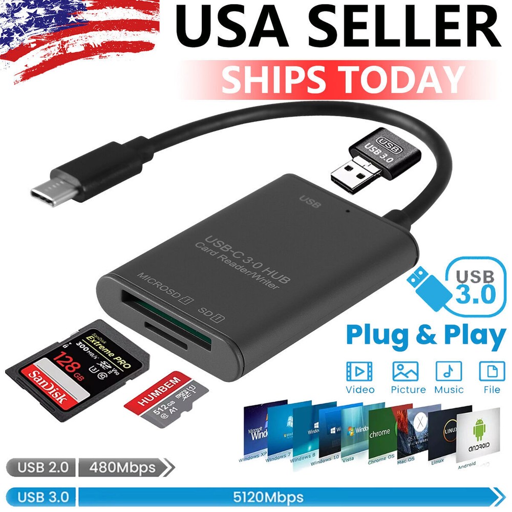 🔥USB3.0 Type- C to SD Card Reader Writer OTG Adapter Micro Memory Card Reader🔥