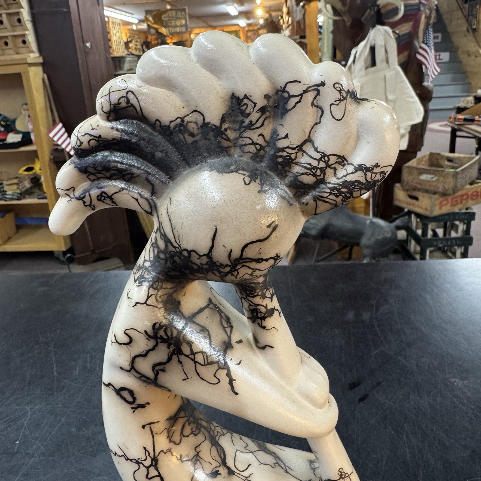 Native American Pottery Horse Hair Kokopelli Sculpture by Vail