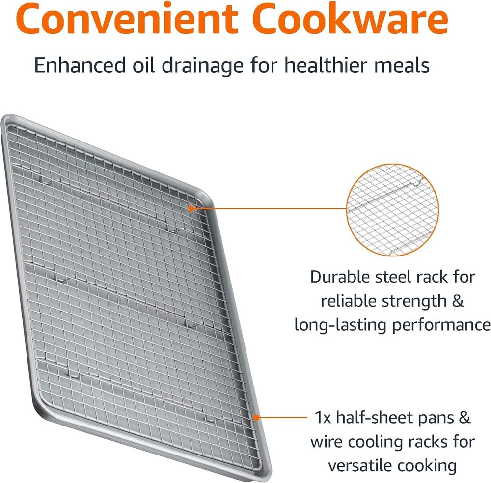 Ceramic Nonstick Baking Sheet & Cooling Rack Set Dishwasher Safe Oven Safe Half